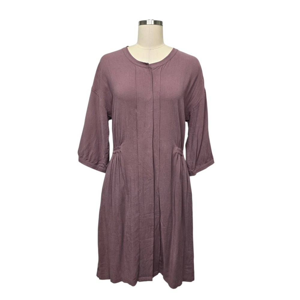 Poetry Mauve Tencel Linen Gathered Waist Midi Dress VJ56 Womens US 4 UK 8